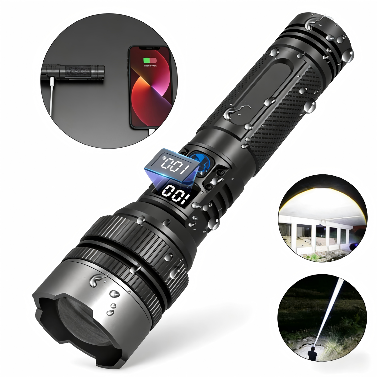 2-in-1 Strong Flashlight(Power Bank)for Outdoor &Emergency